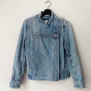 MARC JACOBS BLUE DENIM DISTRESSED JACKET WITH FLOWER ACCENT